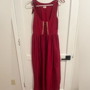 Red Renaissance Maxi Dress/vest with Lace-Up Front